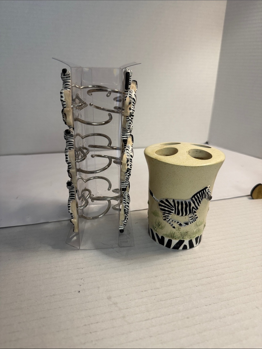Zebra Print Shower Curtain Hooks set/12  and Toothbrush Holder Set